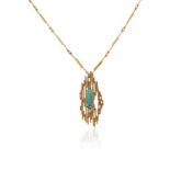 An abstract opal and diamond brooch pendant, on a textured gold chain, London hallmarks for 1986 and