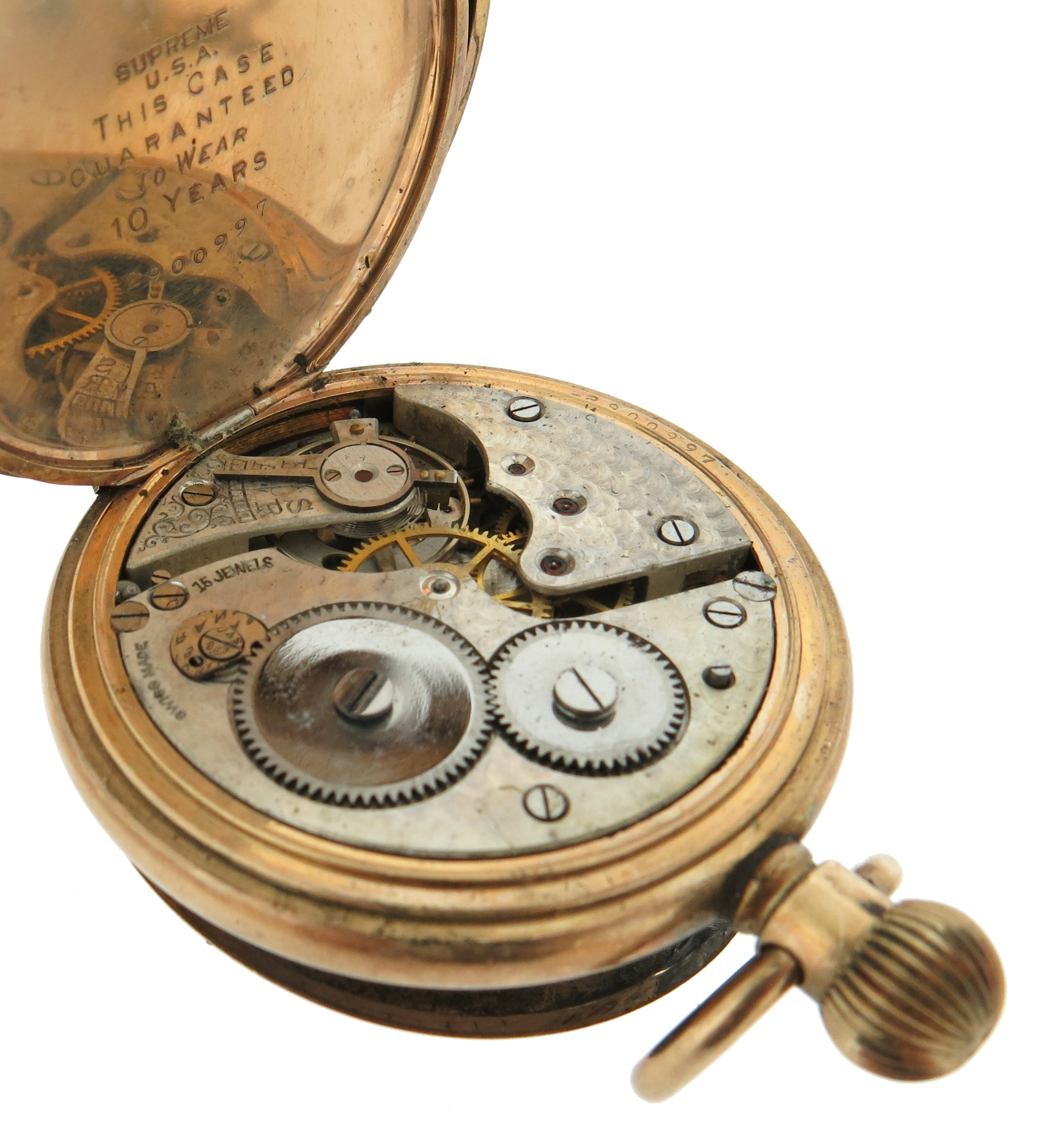 An early 20th century moss agate and gold fob watch, on platinum watch chain, with a lady's gold fob - Image 15 of 20