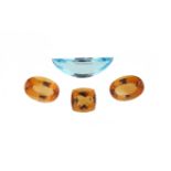 Two oval-shaped citrines and a cushion-shaped citrine, 26.39cts, 24.12cts, 25.63cts and a demi-