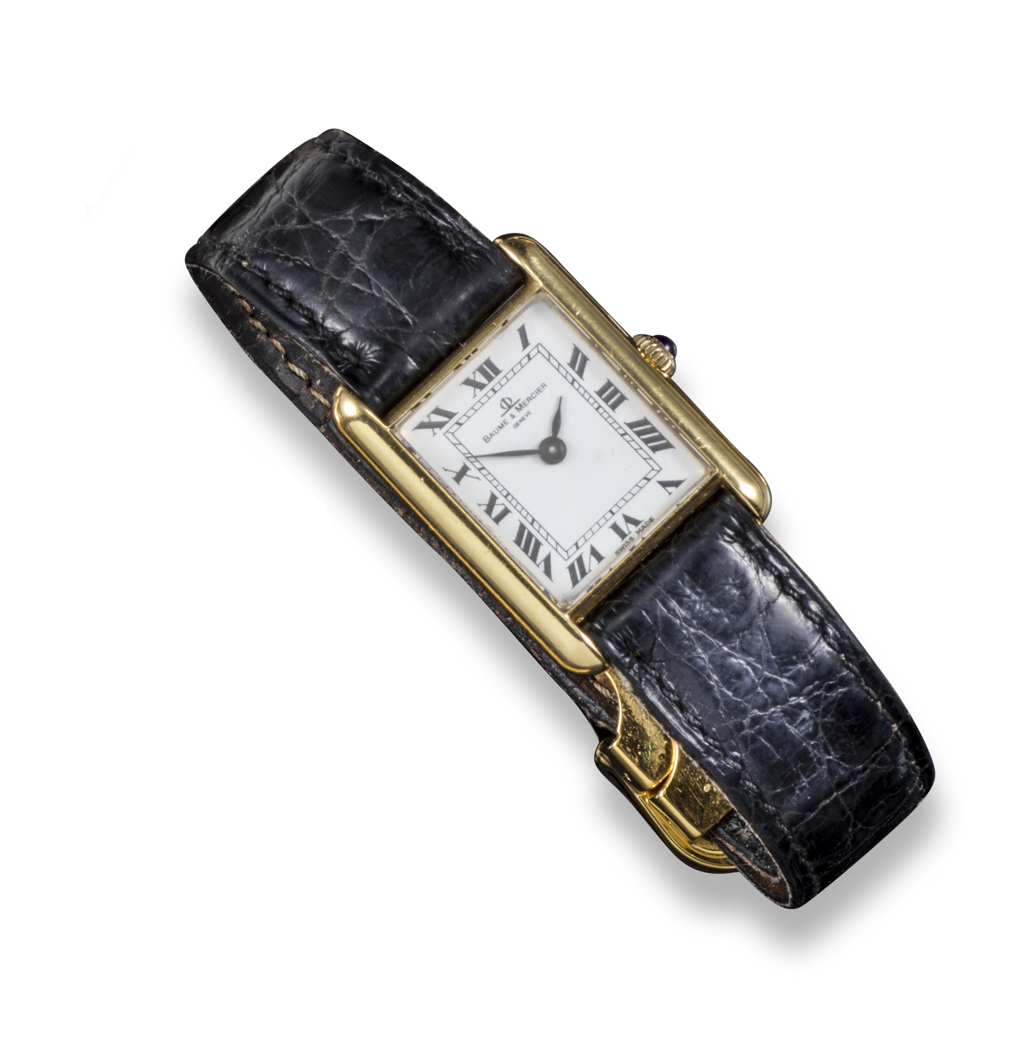 A lady's gold wristwatch by Baume et Mercier, the signed dial with Roman numerals, quartz