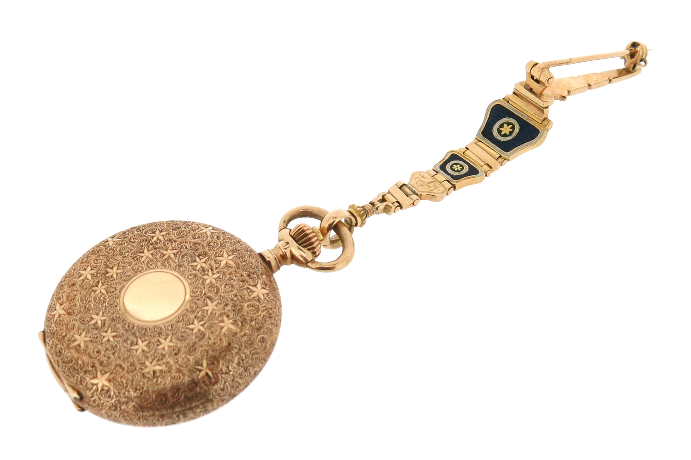 An early 20th century moss agate and gold fob watch, on platinum watch chain, with a lady's gold fob - Image 3 of 20