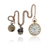 An 18ct gold open faced pocket watch, with Roman numerals, subsidiary seconds dial, stem wind,