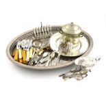 λA mixed lot, comprising silver items: a sugar sifting spoon, London 1832, a seven-bar toast rack,