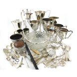 λA mixed lot, comprising silver items: a Chinese two handled trophy cup, by Wang Hing, a capstan