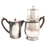 A French old Sheffield plated coffee percolator, unmarked, circular tapering form, stylised