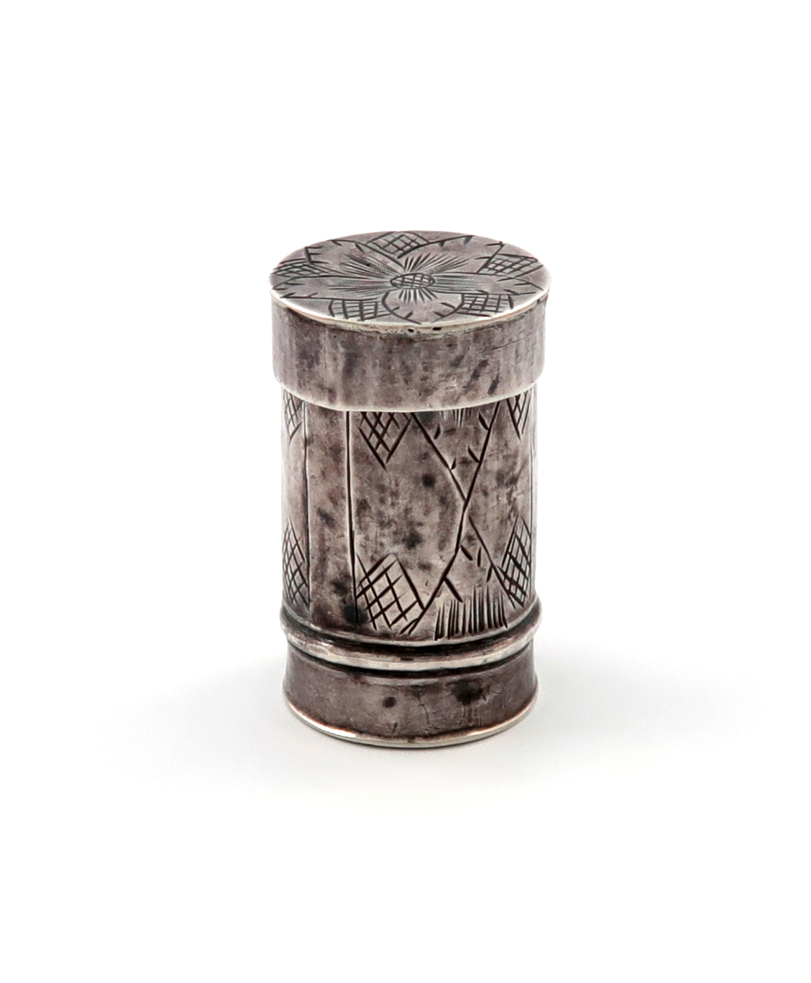 An early 18th century silver nutmeg grater, maker's mark worn, circa 1700-1710, tubular form,