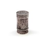 An early 18th century silver nutmeg grater, maker's mark worn, circa 1700-1710, tubular form,