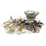 λA mixed lot, comprising silver items: a George III cream jug, London 1809, a two-handled porringer,