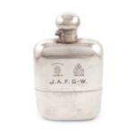 A large silver hip flask, by James Dixon and Sons, Sheffield 1910, rounded rectangular form, bayonet