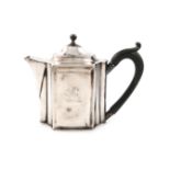 A George III silver hot milk pot, by Naphthali Hart, London 1798, shaped rectangular form, scroll