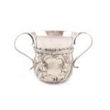 A George II silver two-handled porringer, by John Payne, London 1759, circular form, fluted