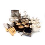 λA mixed lot, comprising silver items: a pair of sauce boats, by Nathan and Hayes, Chester 1909, a