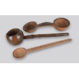 Three Zulu spoons / ladles South Africa with carved and charred decoration, 55cm, 49cm and 44.5cm