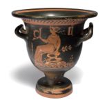 An Apulian red-figure bell krater circa 350 - 330 BC attributed to the Chevron Group, decorated a