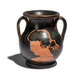 A Greek small red-figure pelike circa 5th century BC the sides decorated with a male and female