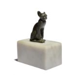 An Egyptian bronze seated cat Late Period, circa 664 - 332 BC solid cast with its tail around the