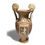 An Apulian red-figure volute krater circa 4th century BC painted with a white ionic naiskos with a