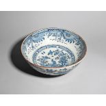 A massive delftware punch bowl c.1760-80, of exceptional size, the interior painted in blue with