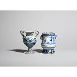A delftware flower pot 1st half 18th century, Dutch or English, painted in blue with Chinese figures