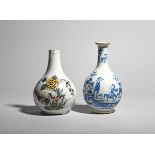 Two delftware bottle vases c.1750-60, one Liverpool and painted in the Fazackerly palette with