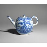 A Delft punch pot and cover late 18th or 19th century, finely painted in blue with pagoda landscapes