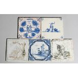 Two Liverpool delftware printed tiles c.1770, printed in black by John Sadler, one with lovers