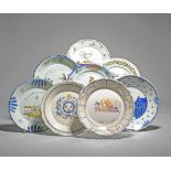 Eight French faïence Revolutionary subject plates 19th century, variously decorated in polychrome