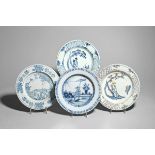Two Bristol delftware plates c.1740-50, Temple Back pottery, one painted in blue, the other in