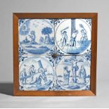 Four delftware Biblical tiles c.1730-50, painted in blue with Christ in the Garden of Gethsemane,