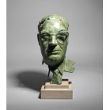 John Doubleday (British, b.1947) Sir Frederick Warner (1910-2010) Verdigris bronze on a stone plinth