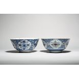 Two Bristol delftware punch bowls c.1725-35, the deep forms with slightly everted rims, one