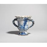 A Bristol delftware two-handled vase mid 18th century, of campana shape with a wavy everted rim,