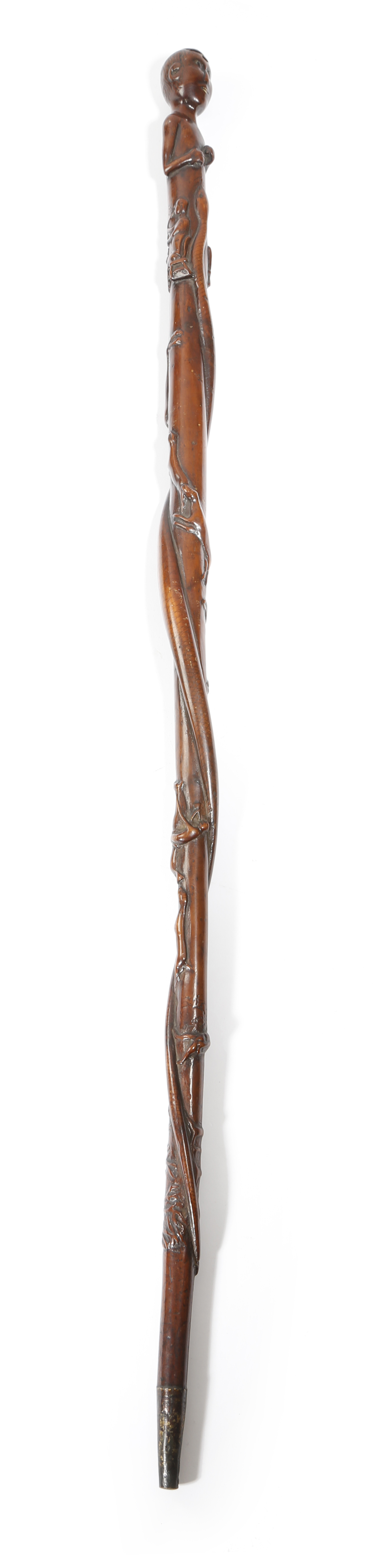 A folk art carved wood naive walking cane, the handle in the form of a native with a sliding cover - Image 4 of 4