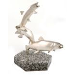‡ By David Wynne a limited edition silver sculpture 'The Leaping Salmon', maker's mark of JM over