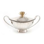 By Leslie Durbin, a modern two-handled silver tureen and cover, London 1979, fluted oval tapering