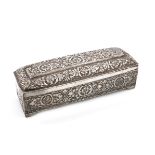An Islamic metalware pen box, possible traces of marks to underside of base, rectangular form,