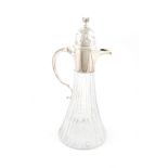 Designed by Anthony Elson for Garrard, a modern silver-mounted glass claret jug, London 1986,