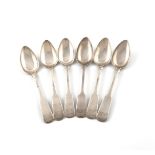A rare matched set of six early 19th century Scottish provincial silver Fiddle pattern teaspoons, by