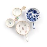 Four German porcelain wine tasters, 19th century, the two smaller Meissen and painted with small