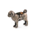 An Edwardian novelty silver pug dog pin cushion, by Robert Pringle, Birmingham 1909, modelled in a