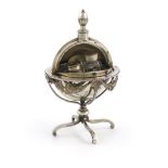 λA George III silver globe inkstand, by John Robins, London 1791, globe form, foliate and shell