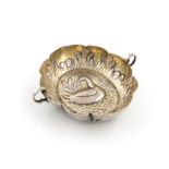 A 17th century German parcel-gilt silver two-handled wine taster, maker's mark HB conjoined,