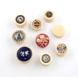 λ A collection of nine late 18th and 19th century bone and ivory counter boxes, circular form, the