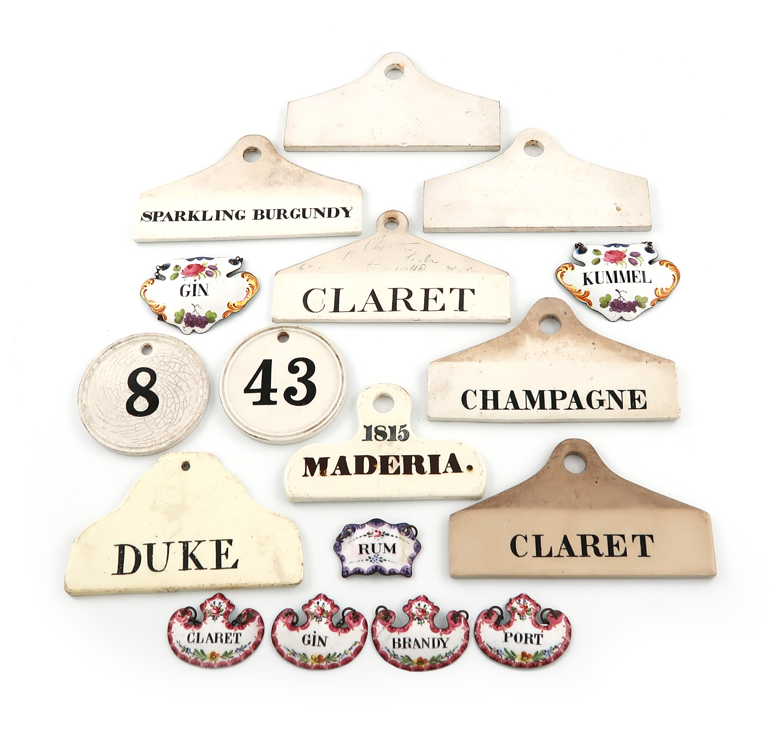 A collection of 19th century ceramic bin labels, some by Charles Farrow, Farrow and Jackson, and