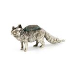 An Edwardian novelty silver fox pin cushion, by Levi and Salaman, Birmingham 1905, modelled in a