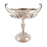 By Gilbert Marks, a late-Victorian Arts and Crafts silver two-handled tazza, London 1897/8, also