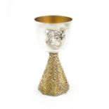 By John M Willmin for Aurum, a modern commemorative parcel-gilt chalice, London 1974, tapering