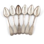 A set of six early 19th century Scottish provincial silver Oar pattern tablespoons, by David Manson,