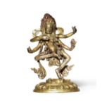 A TIBETO-CHINESE GILT-BRONZE SCULPTURE OF KURUKULLA 18TH CENTURY Depicting the goddess with one face