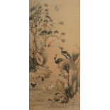 HE CHONG (1807-1883) BIRDS PAYING HOMMAGE TO THEIR KING Three Chinese paintings, ink and colour on